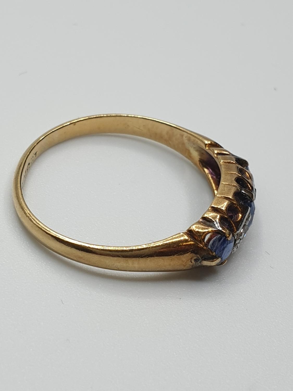 Antique 18ct Yellow Gold Diamond and Sapphire Ring, platinum mount, size M/N and weight 2g approx - Image 2 of 3