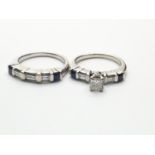 Tested 14ct White Gold Diamond & Sapphire Ring set (engagement and wedding rings), approx 1.30ct