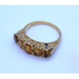 9k Yellow Gold Ring with 5 Graduated Citrine Stones, weight 4.8g and size Q