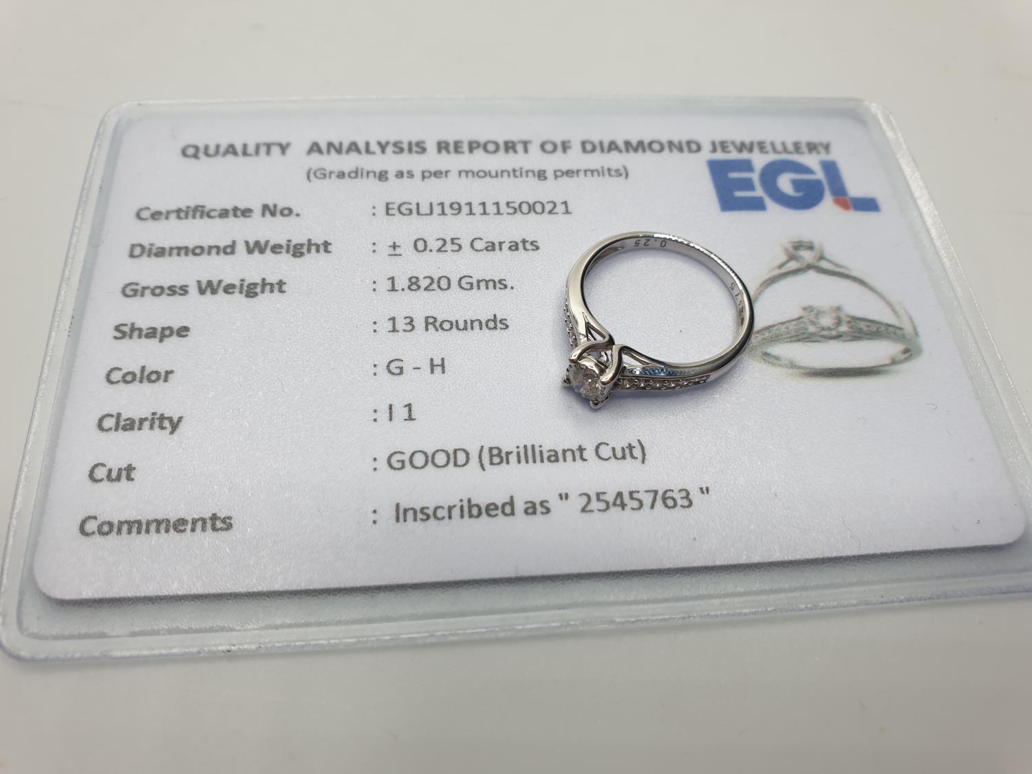 9ct White Gold Diamond Solitaire ring with diamond set shoulders, EGL Cert 0.25ct diamonds, weight - Image 2 of 5