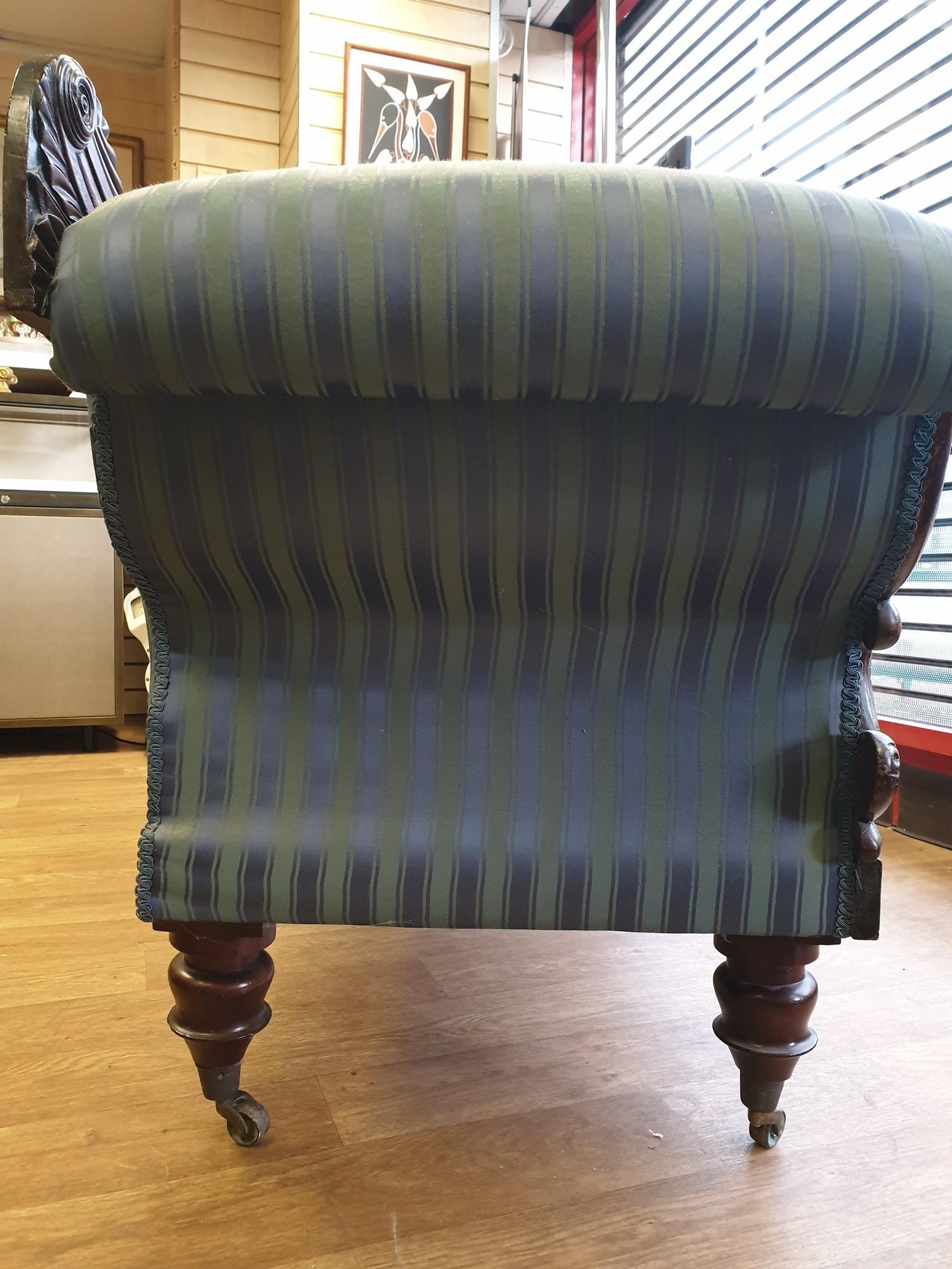 Victorian Handmade Sofa on Casters, been sympathetically restored with a blue satin stripe finish, - Image 8 of 16