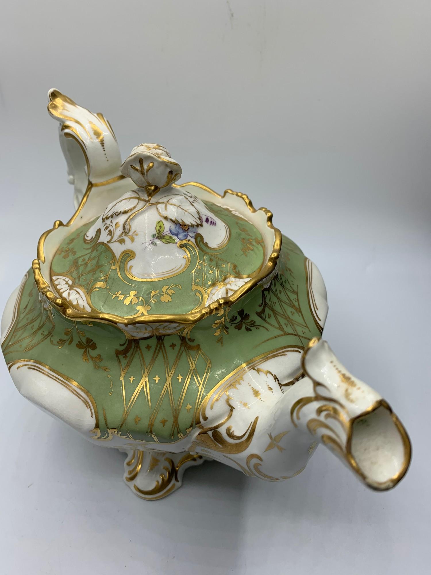 H&R Daniel second bell shape Teapot in good Rococo style with slanted rose on lid in good condition - Image 2 of 6