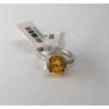 Silver Claw set Ring with Amber CZ (over 11mm diameter stone), size P and weight 5.26g