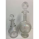 2x large Glass Decanters interesting shapes, 37cm and 27cm respectively (2)