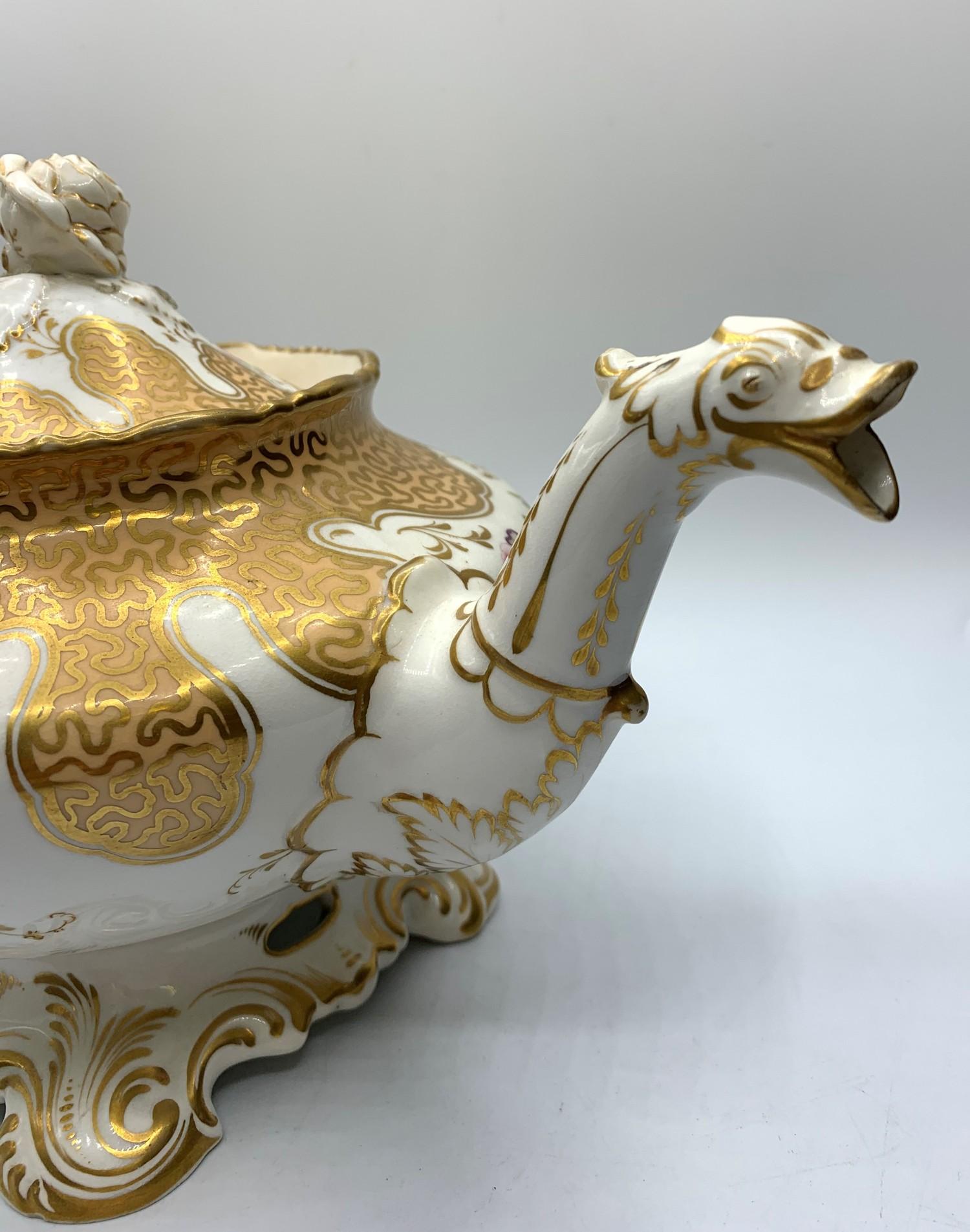 H&R Daniel Ornate Tea pot with dragon head spout and slanting rose on the lid in good condition - Image 3 of 9