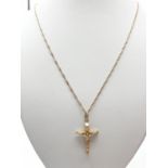 9ct Yellow Gold Crucifix on a 46cm long 9ct gold Necklace, weight 3.7g