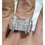 14K White Gold Ring with Round brilliant and princess cut Diamonds, total 4.20cts D/F VVS/VS, weight