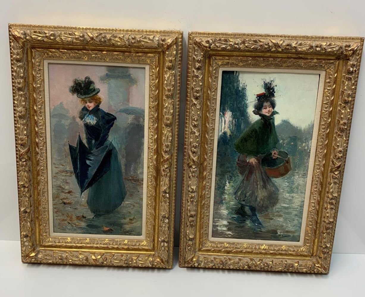 2x F.Alarcon Oil Paintings circa 1900 in ornate gilt frames, 48 x 32cm (2)