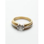 18ct 2 tone Gold Solitaire Diamond ring with approx 0.24ct, weight 6.4g and size M