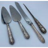 4x assorted Silver Handled Knives, Slice and buttoner (4)