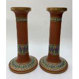 Pair of Teracoha Candlesticks, 18cm tall and 1kg weight with Byzantine design decoration (2)