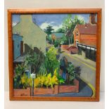Oil on board painting of Osward Road St Albans by B.Pope, 44x44cm