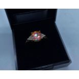 Stone Set 9ct Gold Ring with Orange Topaz to Centre Mount. Square Cushion Cut Stone. Having