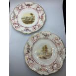 A Pair of Stanhope Shape Daniel Plates with Wear on Design and Slight Gilt Rub.