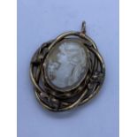 9ct Gold Victorian Mourning Brooch with Cameo Front and Rear Glass Intact, 18.6g, 5x4cms.