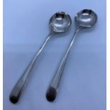 Pair of Larger than normal Silver Salt spoons, late 18th century circular bowls hallmarks almost