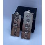 2x Vintage Silver Ingot Pendants. Having Clear Hallmarks for London and Birmingham 1977. 40 Grams