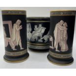 2 Grecian decoration spilt vases with a similarly decorated pot (3)