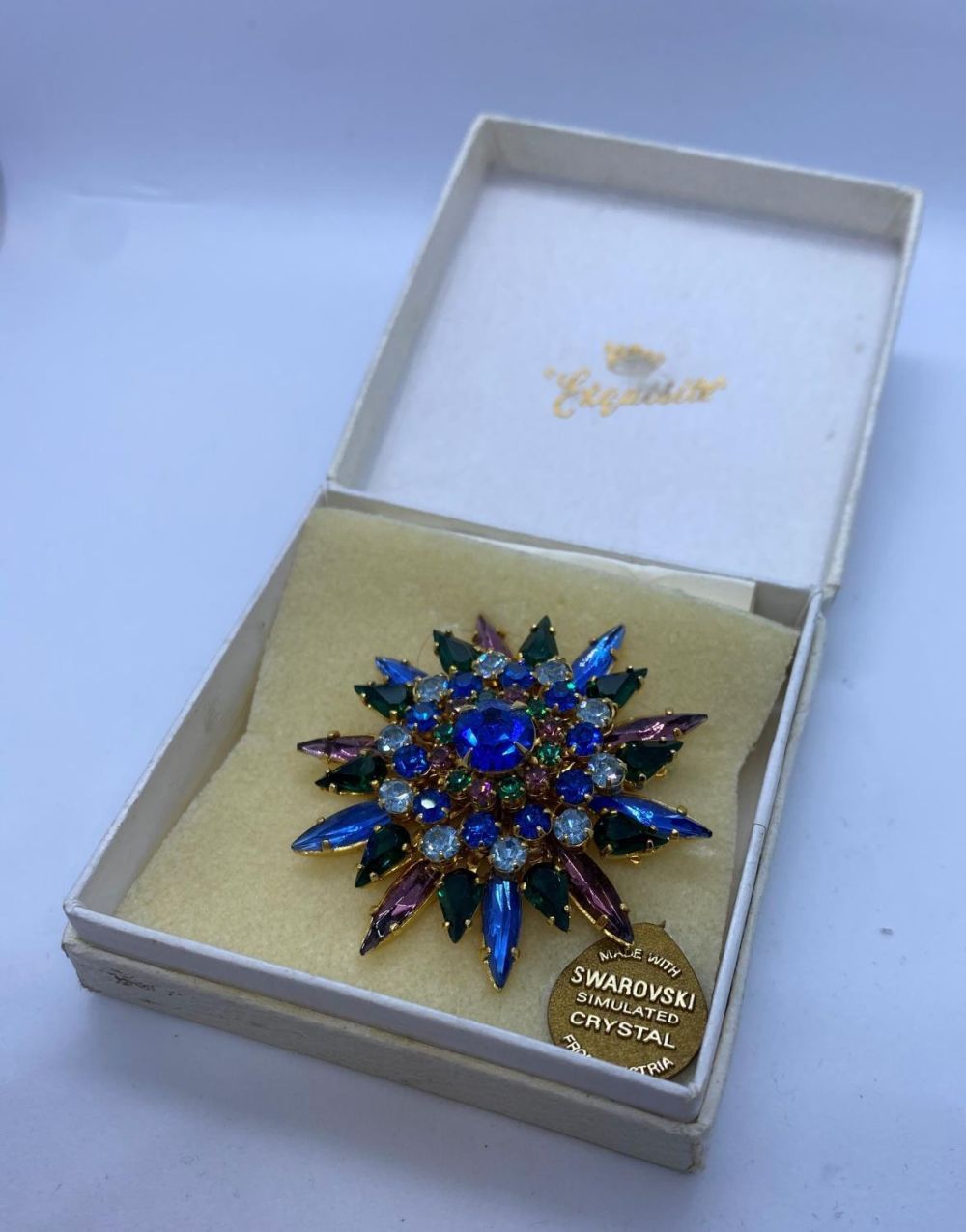 Swarovski Brooch with Coloured Stones and Labelled 'Marine' 5x5cm approx.