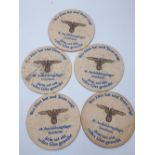 5 x WW2 German Waffen SS Beer Mats. (5)