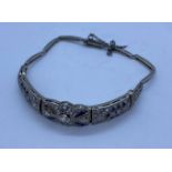 Vintage Art Deco Style Platinum & 18ct Gold Bracelet with Encrusted Diamonds (2K Total) and Sapphire