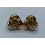 18ct 3 colour gold classic knot shape earrings, weight 13.1g