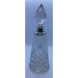 Silver and Cut Glass Scent Bottle. Having Conical Form with a Silver Collar and Original Crystal
