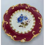 H&R Daniel Shell Plate in Maroon, With with Very Minor Gilt Rubbing. Pattern No: 4531.