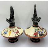 Pair of hand painted Greek Jugs based on Greek mythology, the capture of Troy and Parris's abduction