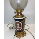 Vintage Brass and Ceramic Oil Lamp 'Messenger's No. 2 converted to electricity 62x18cm approx