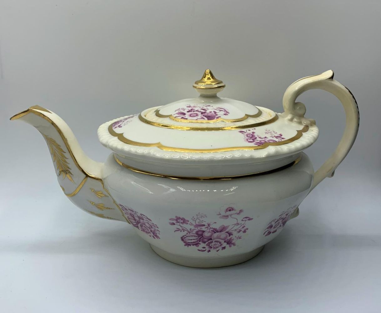 H&R Daniel Etruscan shape tea pot with 2 small glaze hairline cracks inside.
