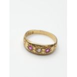 Antique 18ct Diamond and Ruby Gypsy style Ring, clear hallmark for 18ct gold London 1901, weight 3.