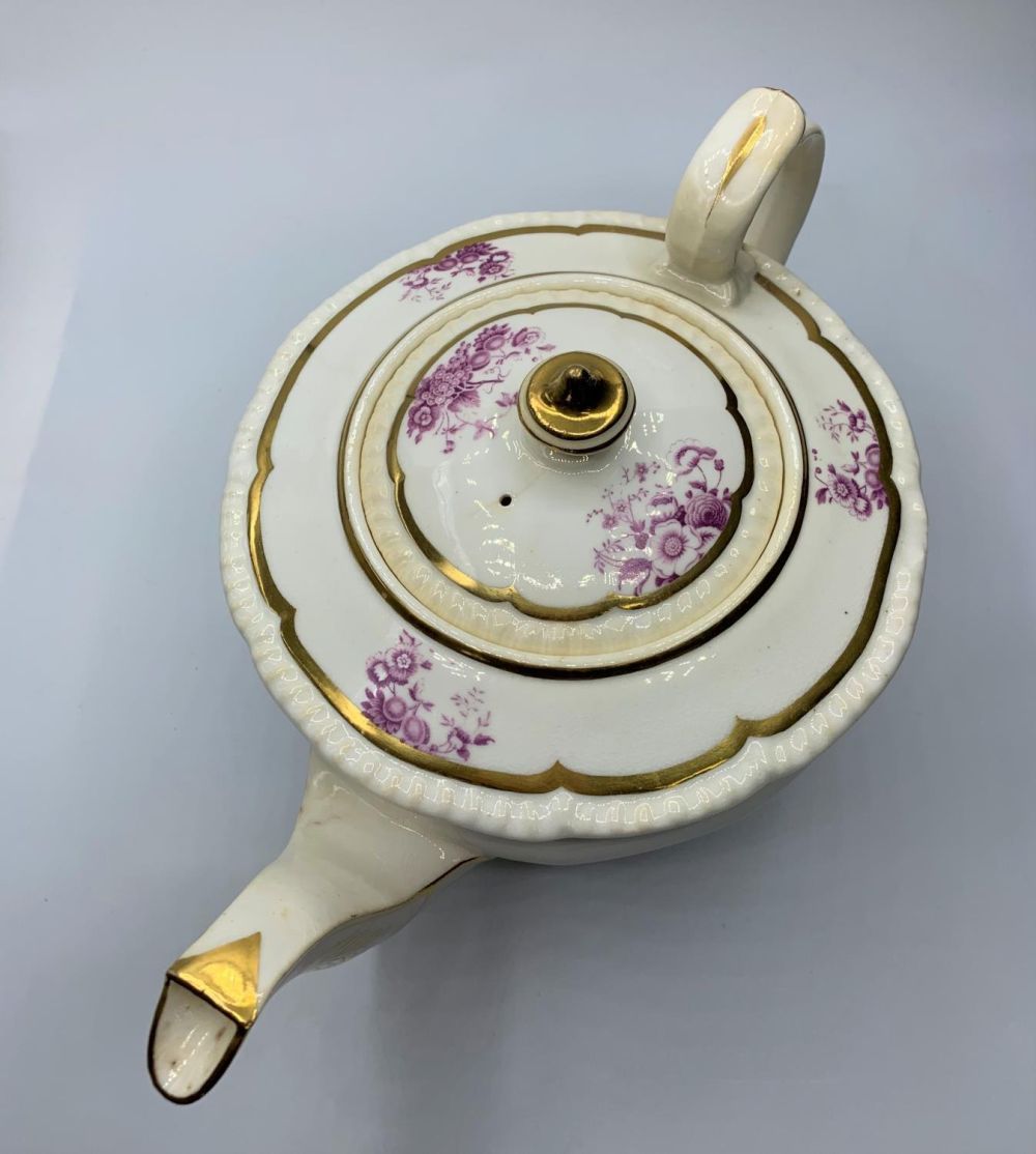 H&R Daniel Etruscan shape tea pot with 2 small glaze hairline cracks inside. - Image 2 of 8