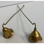 2x Antique Brass Candle Snuffers, 18cm long (2)