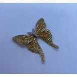 (Withdraw)18ct Gold Butterfly Brooch with Many Coloured Diamonds (1 Missing) 13g, 5cm Wide.