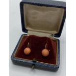 A 19th Century pair of 18ct gold earrings with natural (untreated) pink coral in original