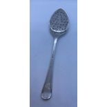 Antique Silver Jam Spoon. Having Floral Chasework to Bowl. Flat Sided Bowl for Jam Spreading.