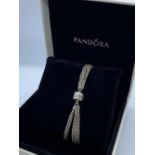 Pandora Silver Chain Bracelet. Having 6 Chains of Silver Links With the Pandora Clasp Fastening.