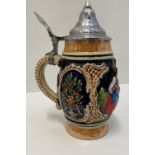 Vintage Beer Stein with Clear Base Marking for Thewalt. Western Germany Coloured Relief Work to