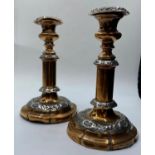 Pair of Victorian copper and silver candlesticks classic design, 20cm tall and 1.45kg weight (2)