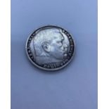 Silver 1936 German 5 Reichsmark Coin. Von Hindenburg Good Condition.