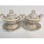 Pattern no 3036, a pair of Footed Bowl with lids in a Rococo style (2)