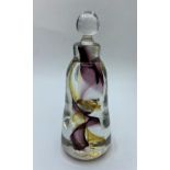 Andrew Sanders signed heavy scent bottle with swirling coloured designed, 15cm tall and 641g weight