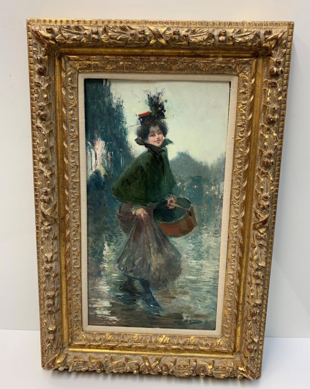 2x F.Alarcon Oil Paintings circa 1900 in ornate gilt frames, 48 x 32cm (2) - Image 2 of 8