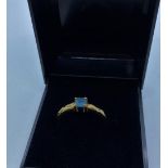 9ct Gold Ring with Dainty Square Sapphire to Top. Size N 1/2, 1.9 grams
