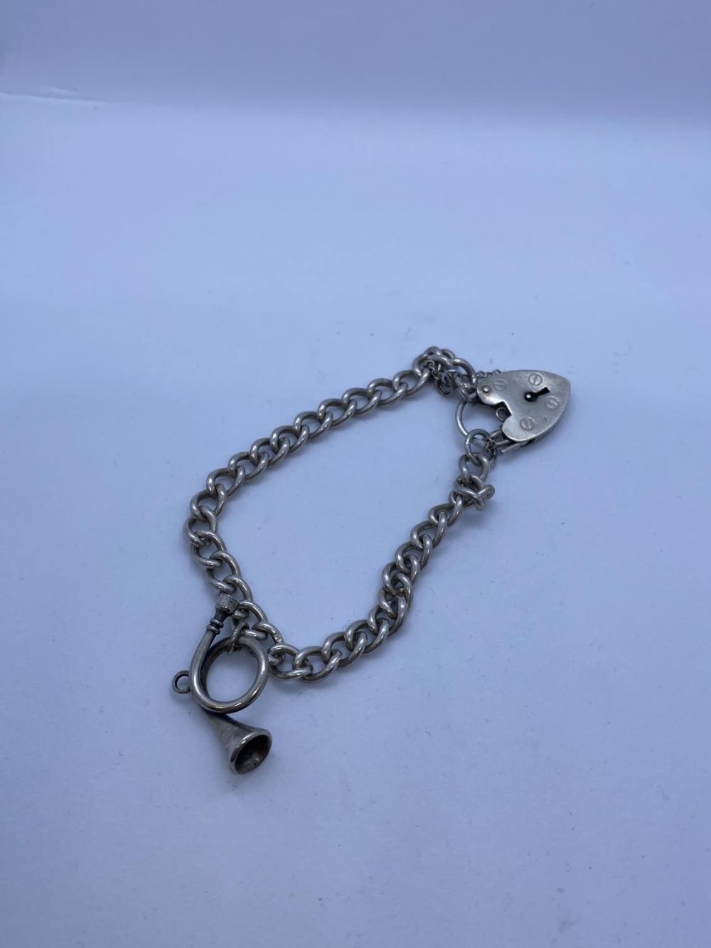 Silver Bracelet with Bugle Charm & Heart Padlock, 17.6g, 18cms. - Image 4 of 4