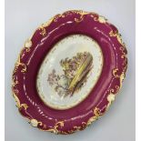 Daniel shell border shape oval serving dish in maroon, some age related marks.