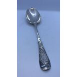 Antique Silver Spoon with Floral Decoration to Handle and Back of Bowl. Nice Condition with a