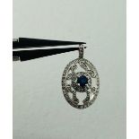 14K White Gold Pendant with 0.45ct Diamonds and Central Sapphire (3x3mm), weight 2.4g (ecn420)