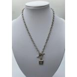 Silver T Bar Chain with Square Pendant, 13.5g, 38cms.